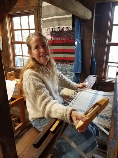 weaving on the barn loom